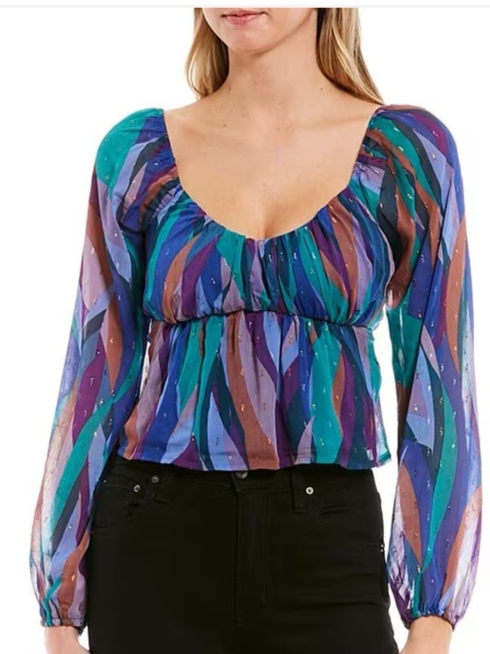 Evolutionary Printed Long Sleeve Peplum Top #10